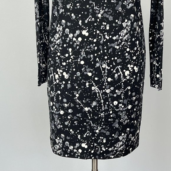 Tory Burch Meredith Paint Splatter Print Silk Dress Black White Gray size Small - Picture 8 of 13